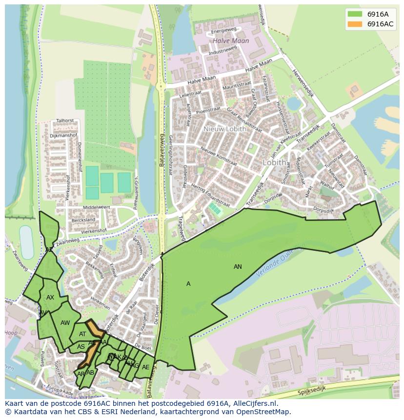 Afbeelding van het postcodegebied 6916 AC op de kaart.
