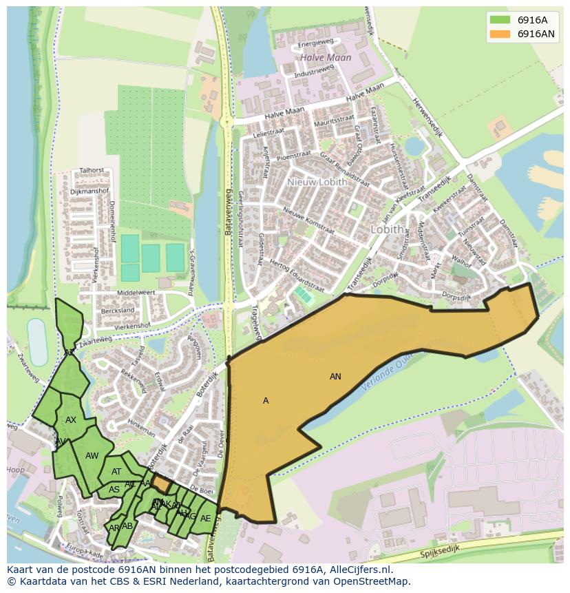 Afbeelding van het postcodegebied 6916 AN op de kaart.