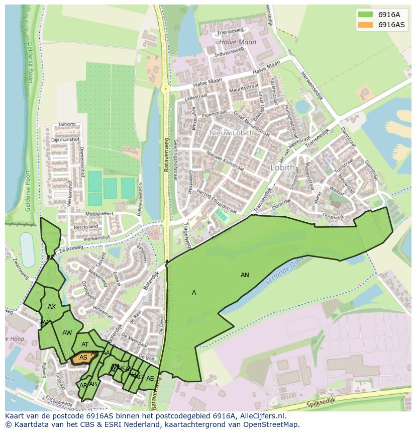 Afbeelding van het postcodegebied 6916 AS op de kaart.