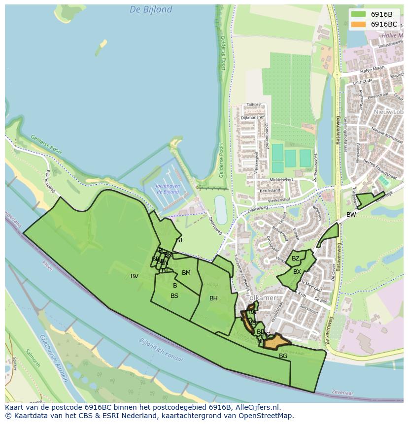 Afbeelding van het postcodegebied 6916 BC op de kaart.