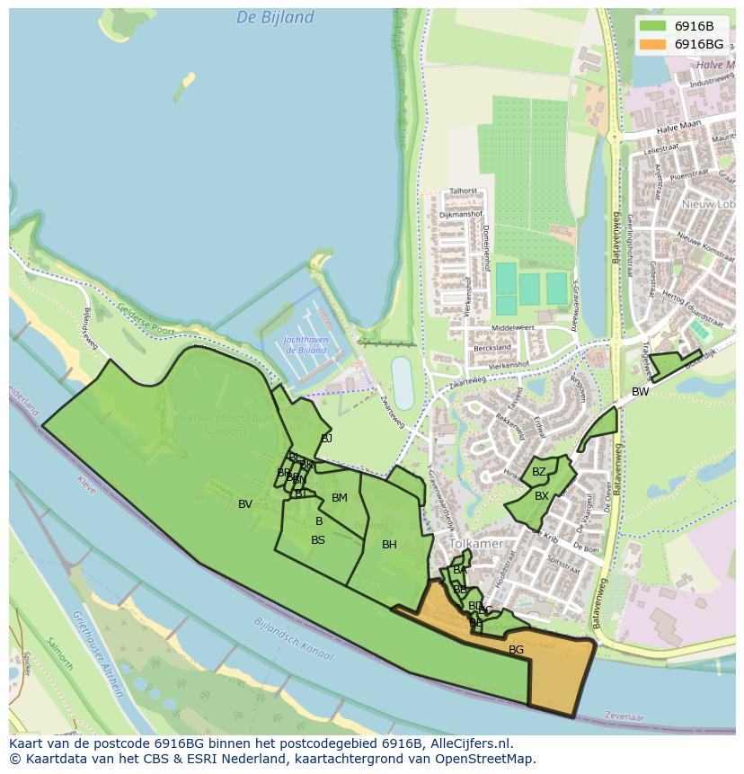 Afbeelding van het postcodegebied 6916 BG op de kaart.