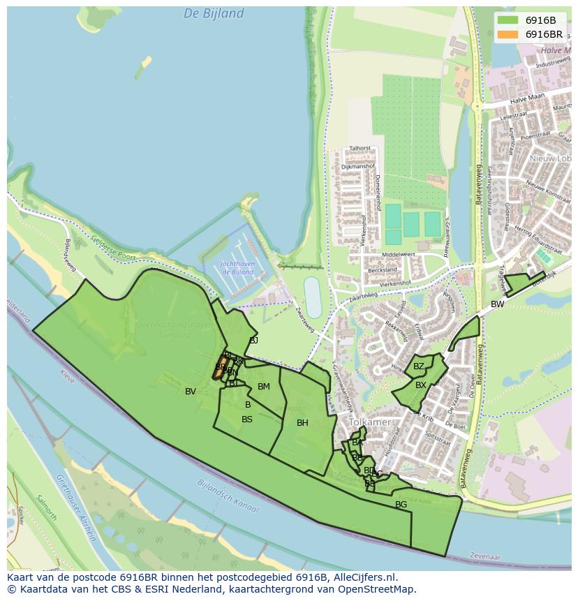 Afbeelding van het postcodegebied 6916 BR op de kaart.
