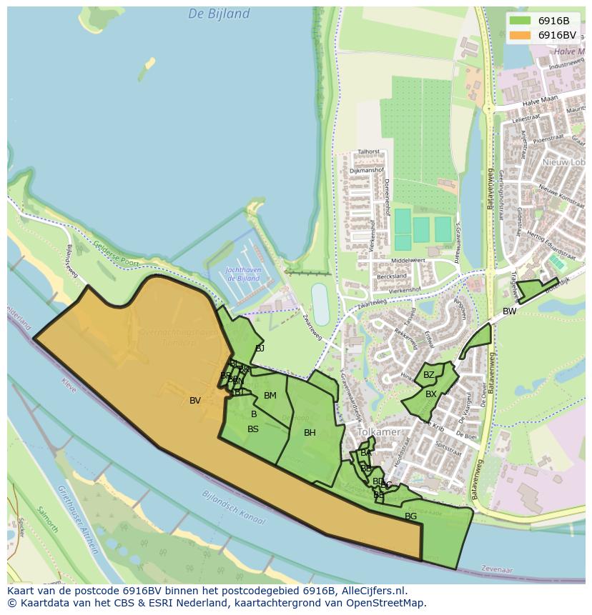 Afbeelding van het postcodegebied 6916 BV op de kaart.
