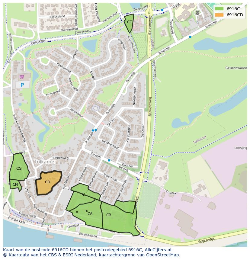 Afbeelding van het postcodegebied 6916 CD op de kaart.