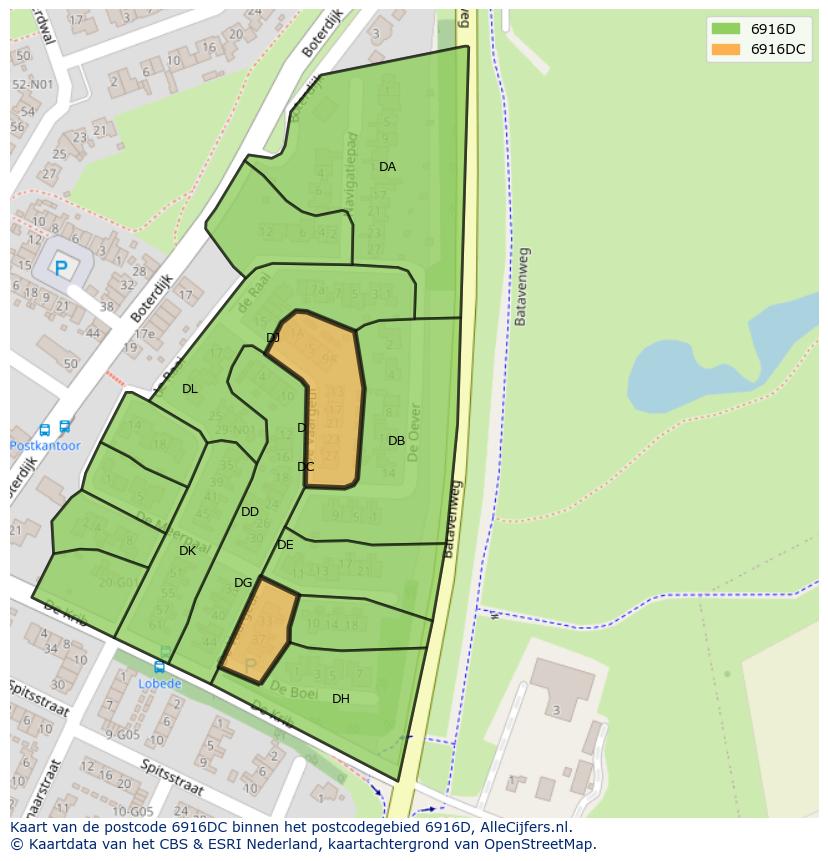 Afbeelding van het postcodegebied 6916 DC op de kaart.