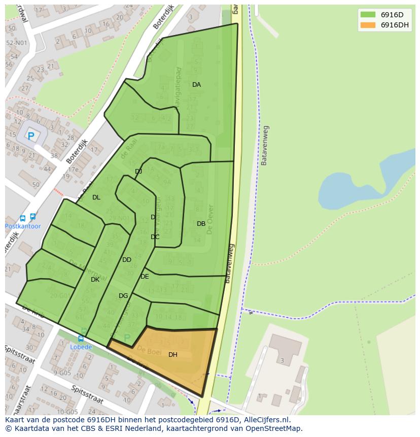 Afbeelding van het postcodegebied 6916 DH op de kaart.