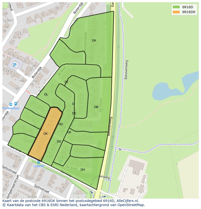 Afbeelding van het postcodegebied 6916 DK op de kaart.