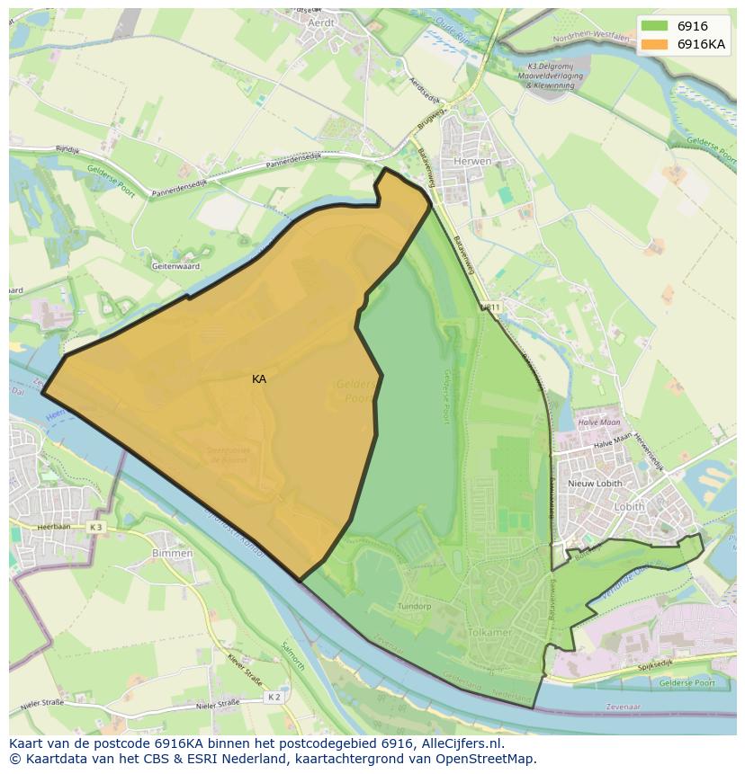 Afbeelding van het postcodegebied 6916 KA op de kaart.