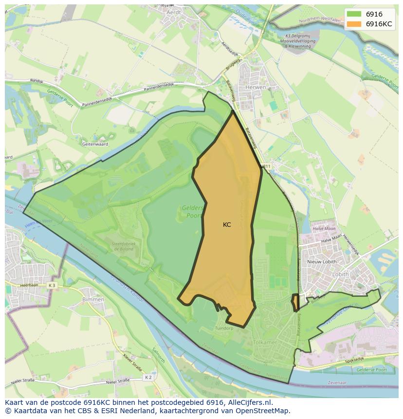 Afbeelding van het postcodegebied 6916 KC op de kaart.