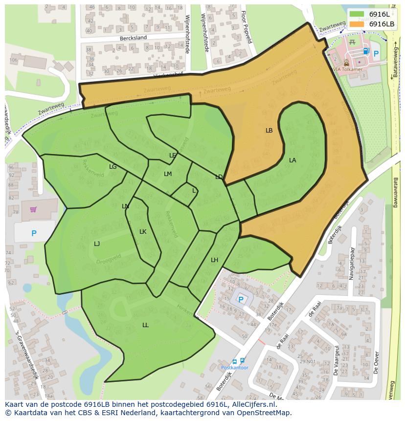 Afbeelding van het postcodegebied 6916 LB op de kaart.