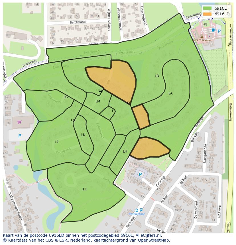 Afbeelding van het postcodegebied 6916 LD op de kaart.