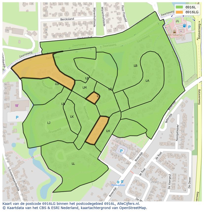 Afbeelding van het postcodegebied 6916 LG op de kaart.