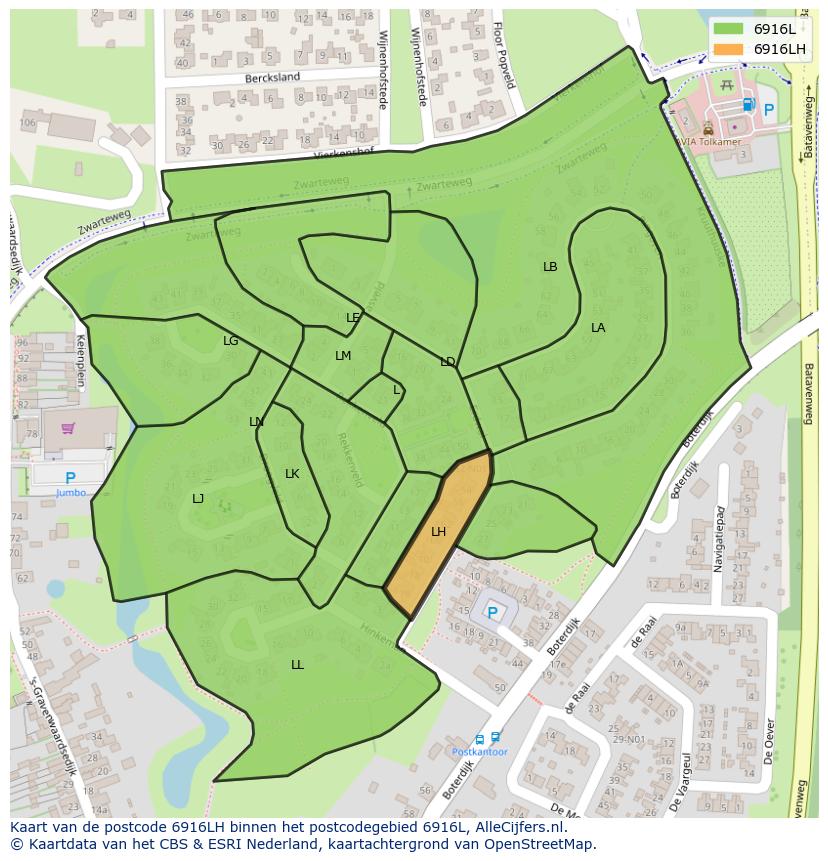 Afbeelding van het postcodegebied 6916 LH op de kaart.