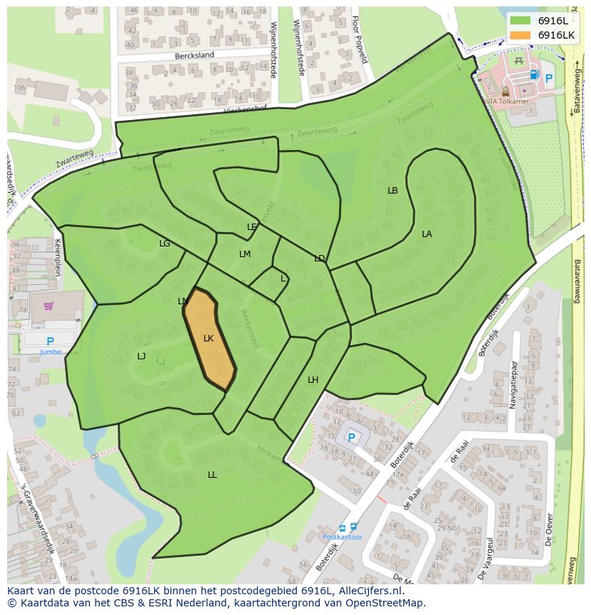 Afbeelding van het postcodegebied 6916 LK op de kaart.