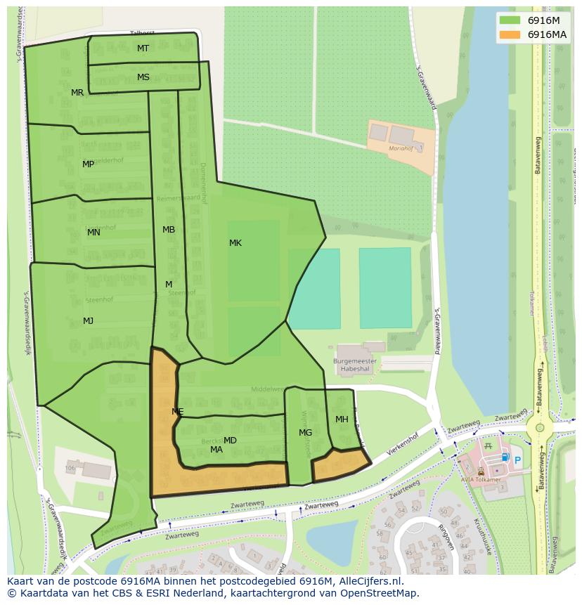 Afbeelding van het postcodegebied 6916 MA op de kaart.