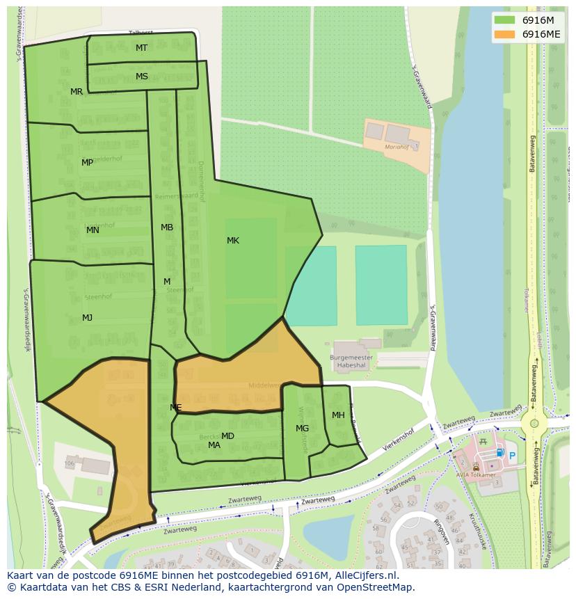 Afbeelding van het postcodegebied 6916 ME op de kaart.