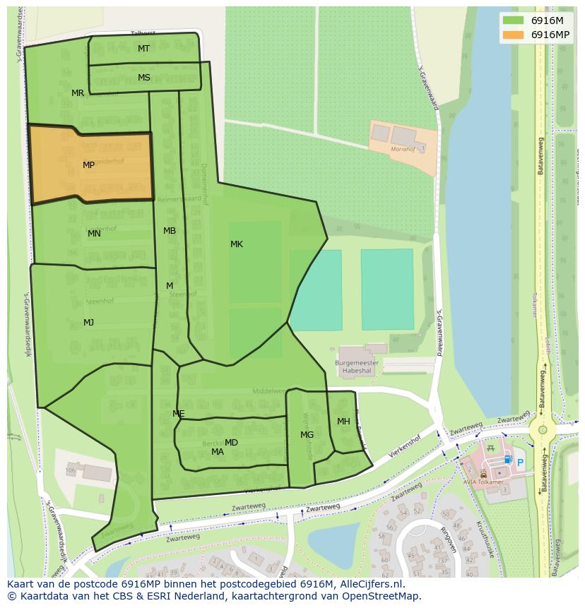 Afbeelding van het postcodegebied 6916 MP op de kaart.