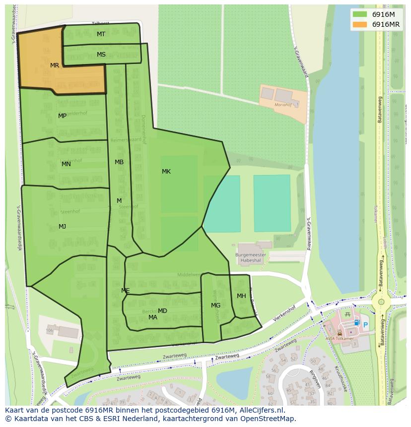 Afbeelding van het postcodegebied 6916 MR op de kaart.