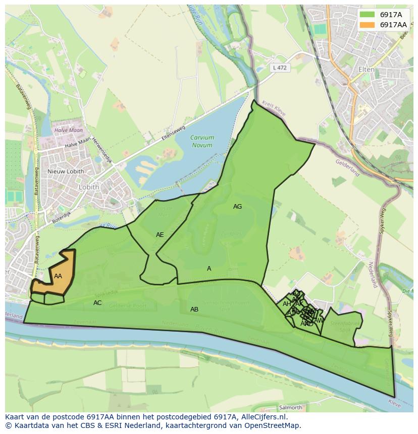 Afbeelding van het postcodegebied 6917 AA op de kaart.