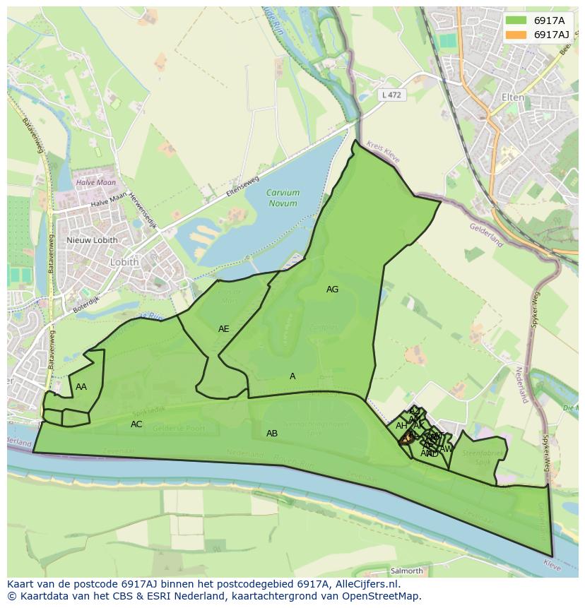Afbeelding van het postcodegebied 6917 AJ op de kaart.
