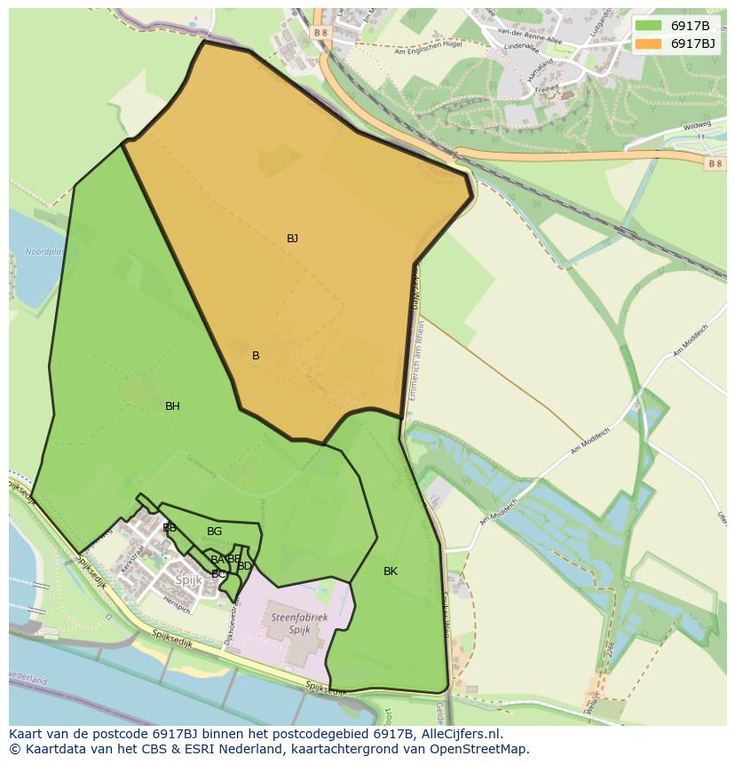 Afbeelding van het postcodegebied 6917 BJ op de kaart.