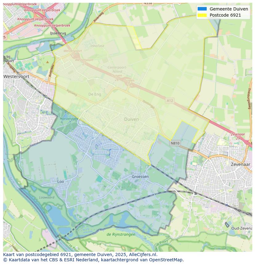 Afbeelding van het postcodegebied 6921 op de kaart.