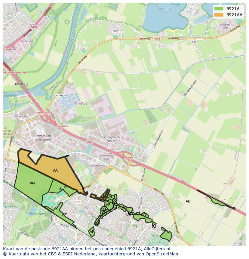 Afbeelding van het postcodegebied 6921 AA op de kaart.