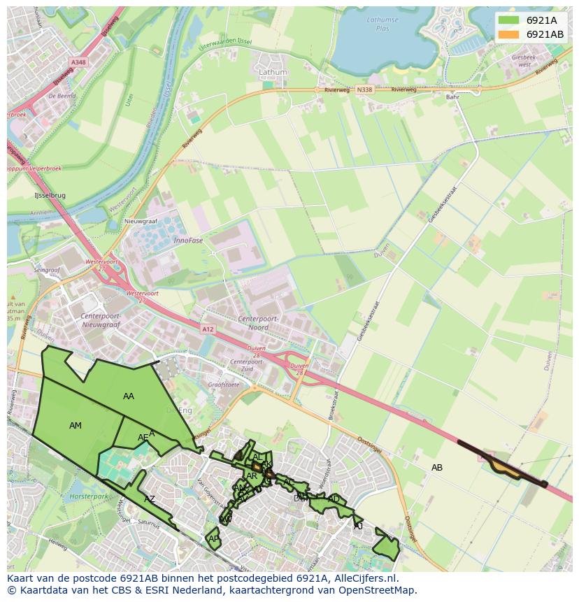 Afbeelding van het postcodegebied 6921 AB op de kaart.