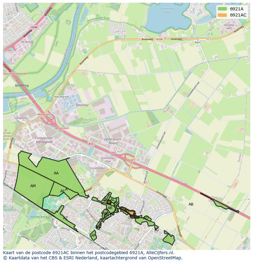 Afbeelding van het postcodegebied 6921 AC op de kaart.