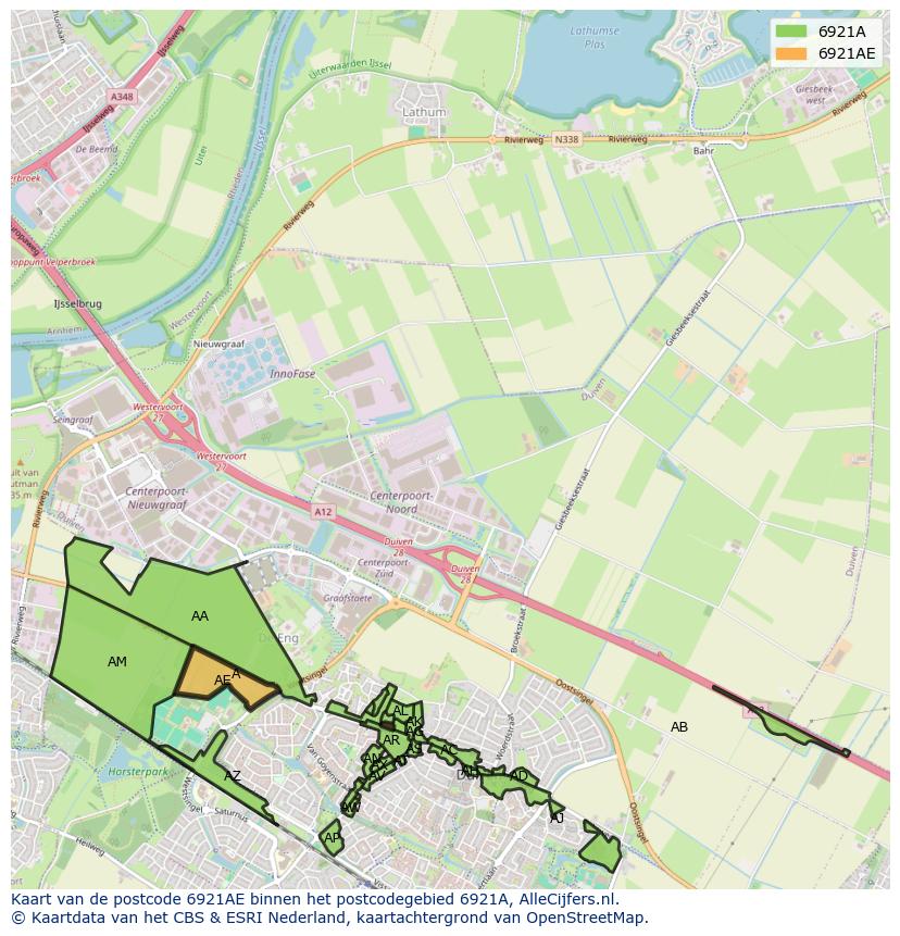 Afbeelding van het postcodegebied 6921 AE op de kaart.