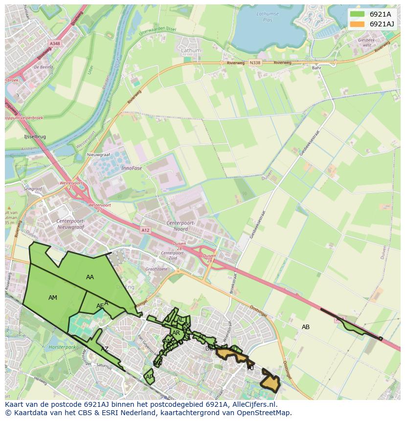 Afbeelding van het postcodegebied 6921 AJ op de kaart.