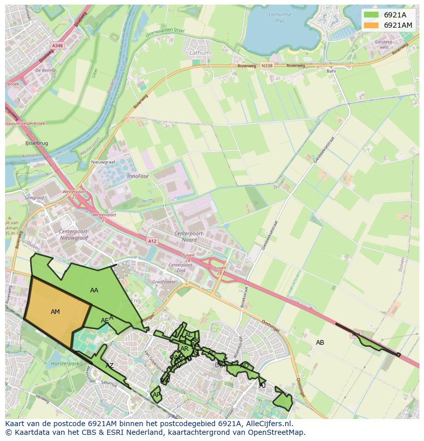 Afbeelding van het postcodegebied 6921 AM op de kaart.