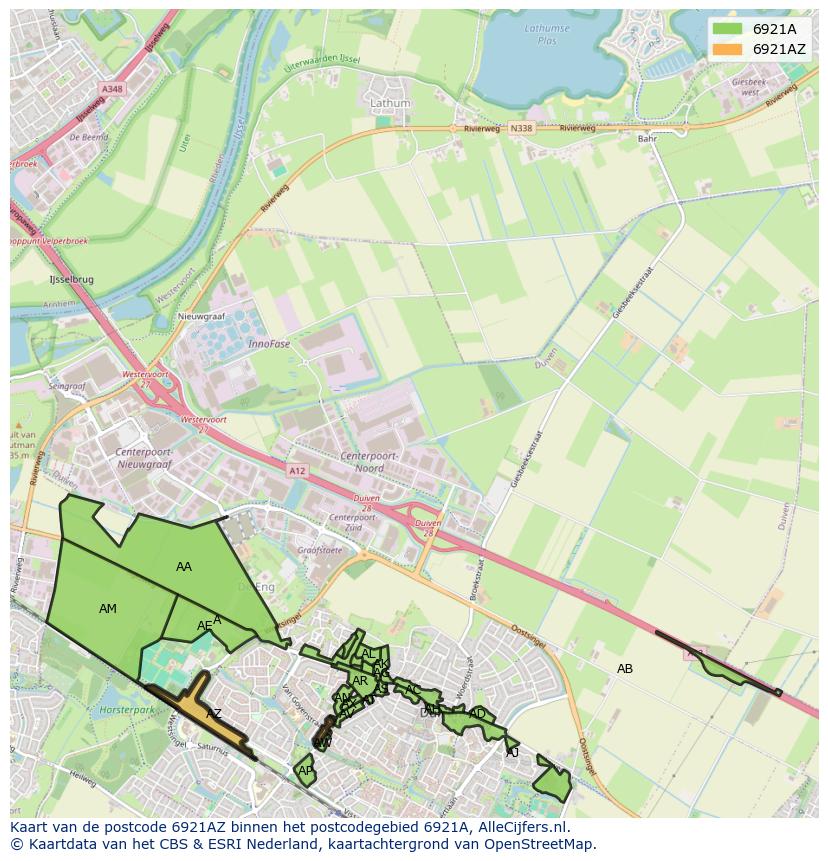 Afbeelding van het postcodegebied 6921 AZ op de kaart.