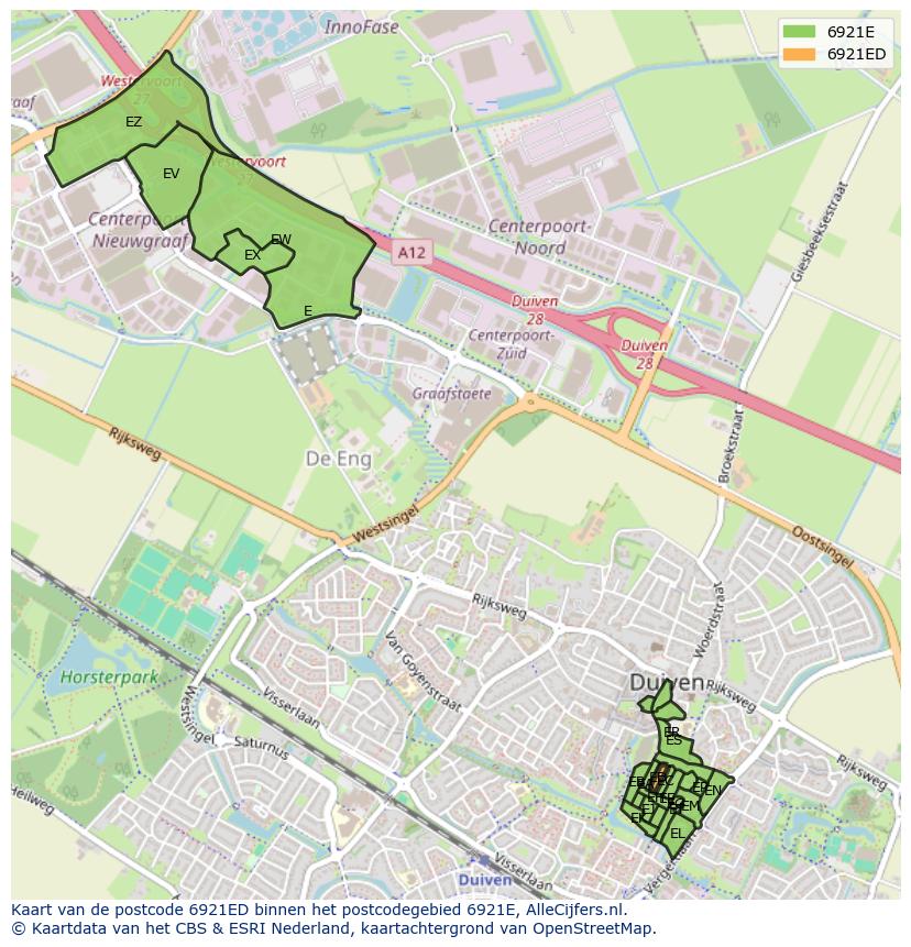 Afbeelding van het postcodegebied 6921 ED op de kaart.