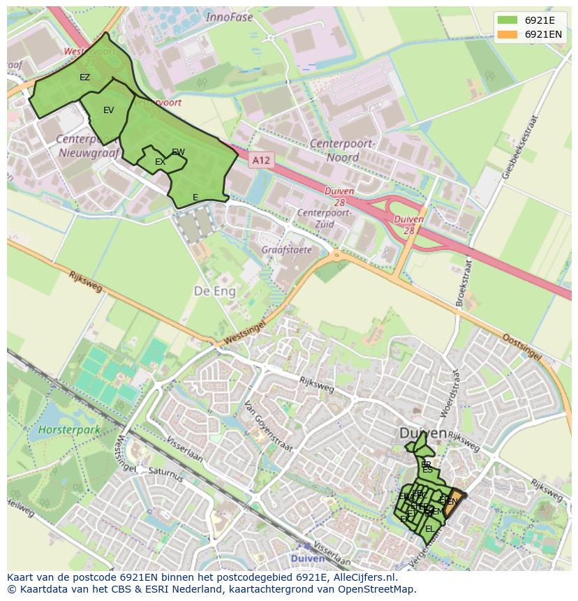 Afbeelding van het postcodegebied 6921 EN op de kaart.