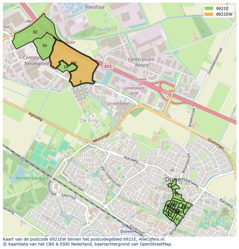 Afbeelding van het postcodegebied 6921 EW op de kaart.