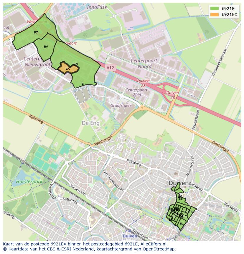 Afbeelding van het postcodegebied 6921 EX op de kaart.