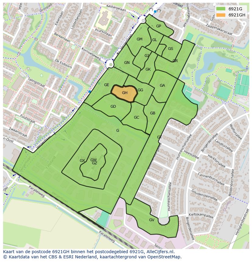Afbeelding van het postcodegebied 6921 GH op de kaart.