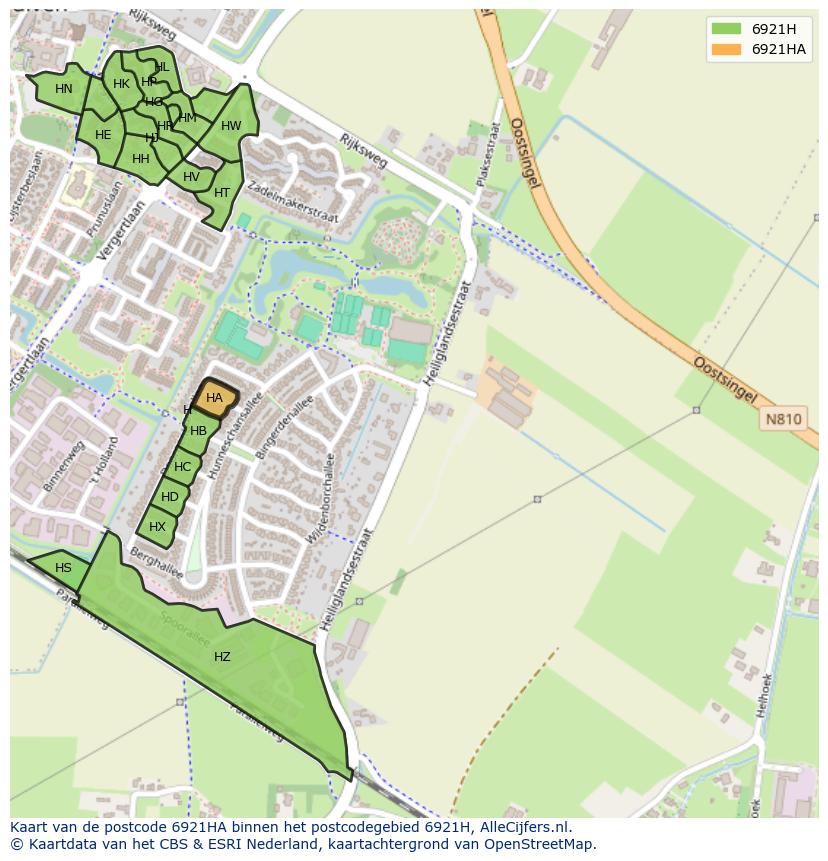 Afbeelding van het postcodegebied 6921 HA op de kaart.