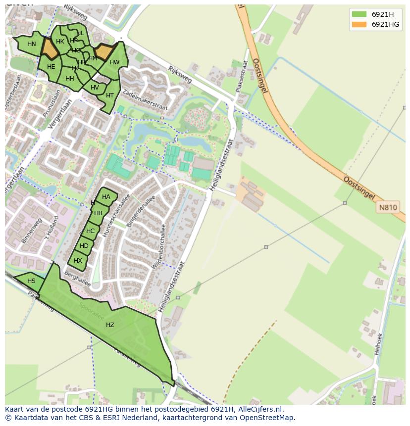 Afbeelding van het postcodegebied 6921 HG op de kaart.