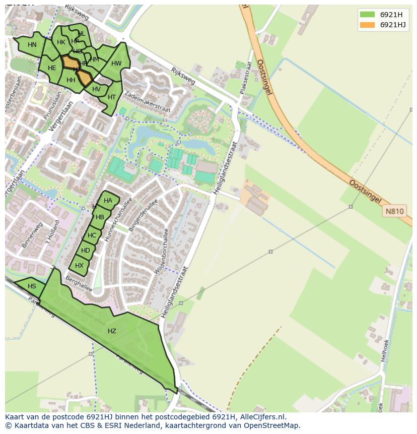 Afbeelding van het postcodegebied 6921 HJ op de kaart.