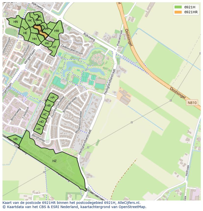 Afbeelding van het postcodegebied 6921 HR op de kaart.