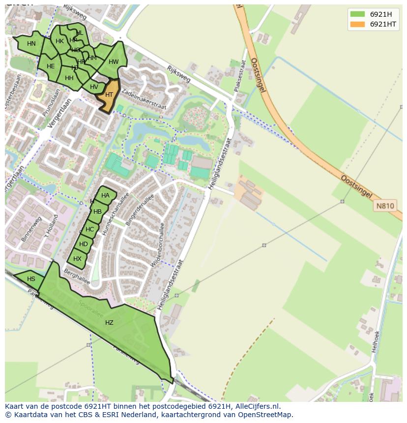 Afbeelding van het postcodegebied 6921 HT op de kaart.
