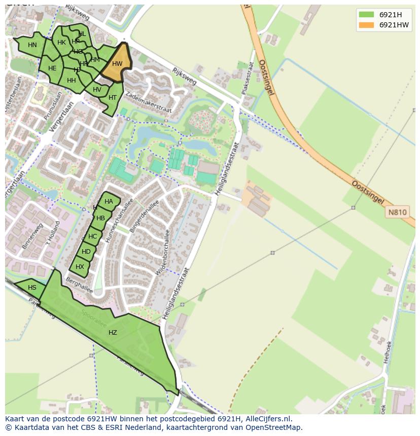 Afbeelding van het postcodegebied 6921 HW op de kaart.