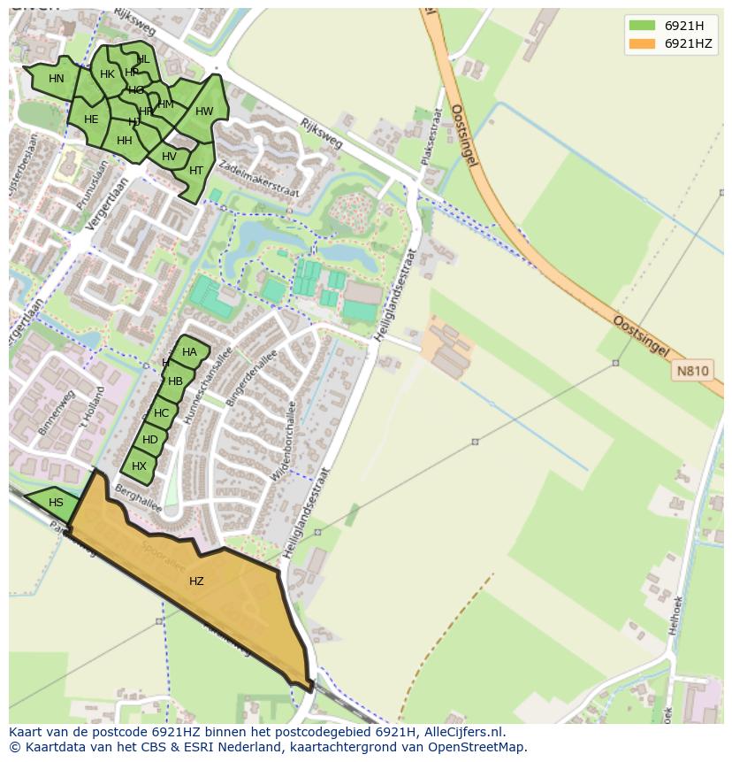 Afbeelding van het postcodegebied 6921 HZ op de kaart.