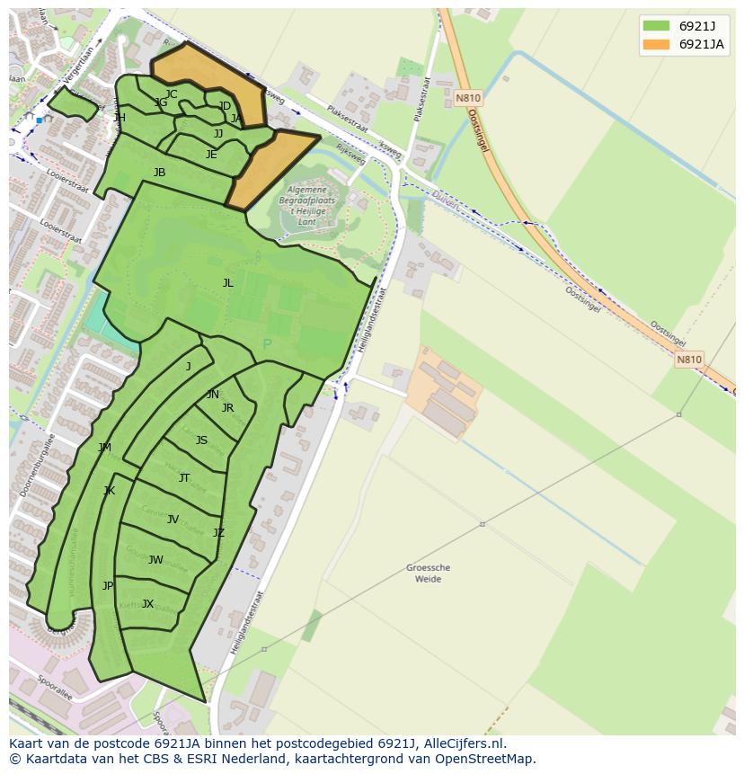 Afbeelding van het postcodegebied 6921 JA op de kaart.