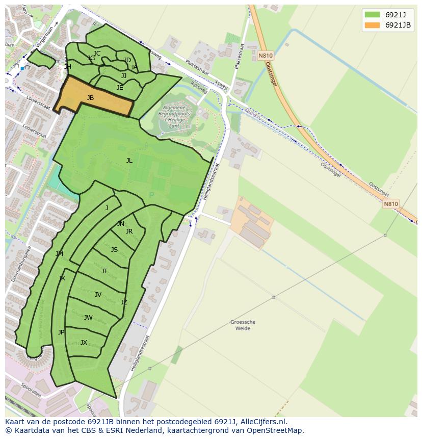 Afbeelding van het postcodegebied 6921 JB op de kaart.