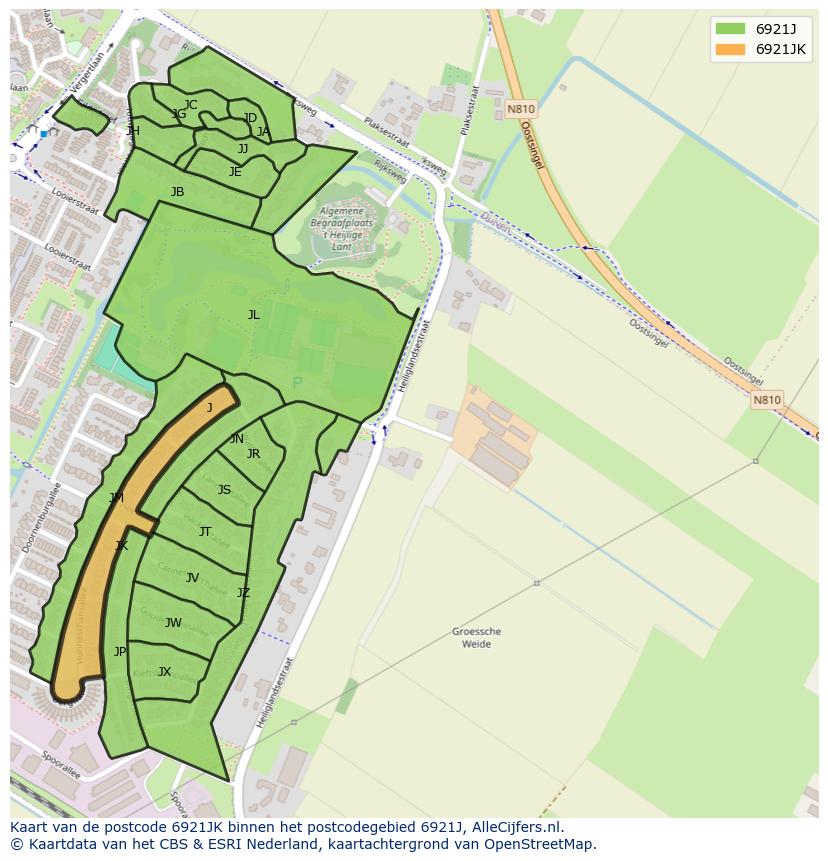 Afbeelding van het postcodegebied 6921 JK op de kaart.