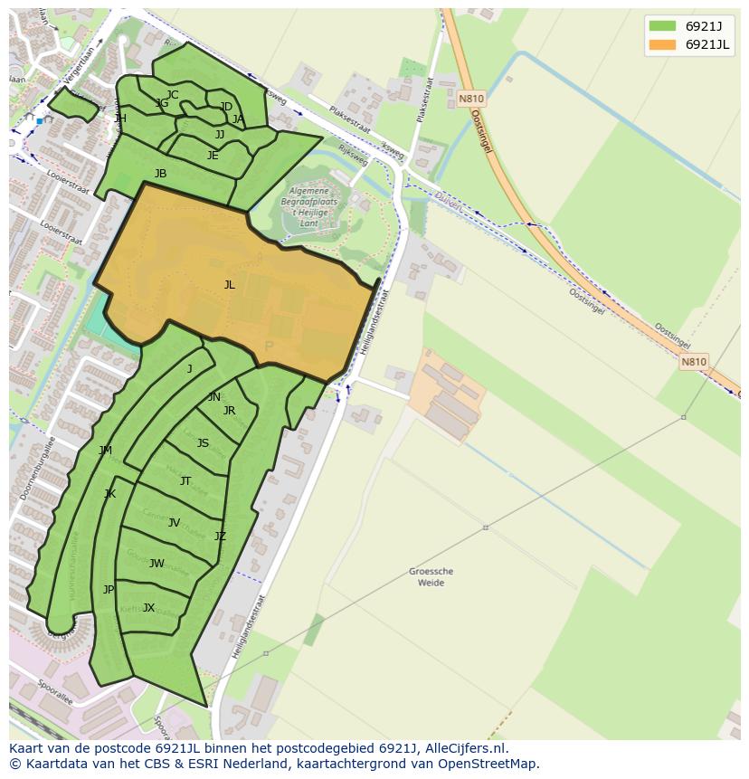Afbeelding van het postcodegebied 6921 JL op de kaart.