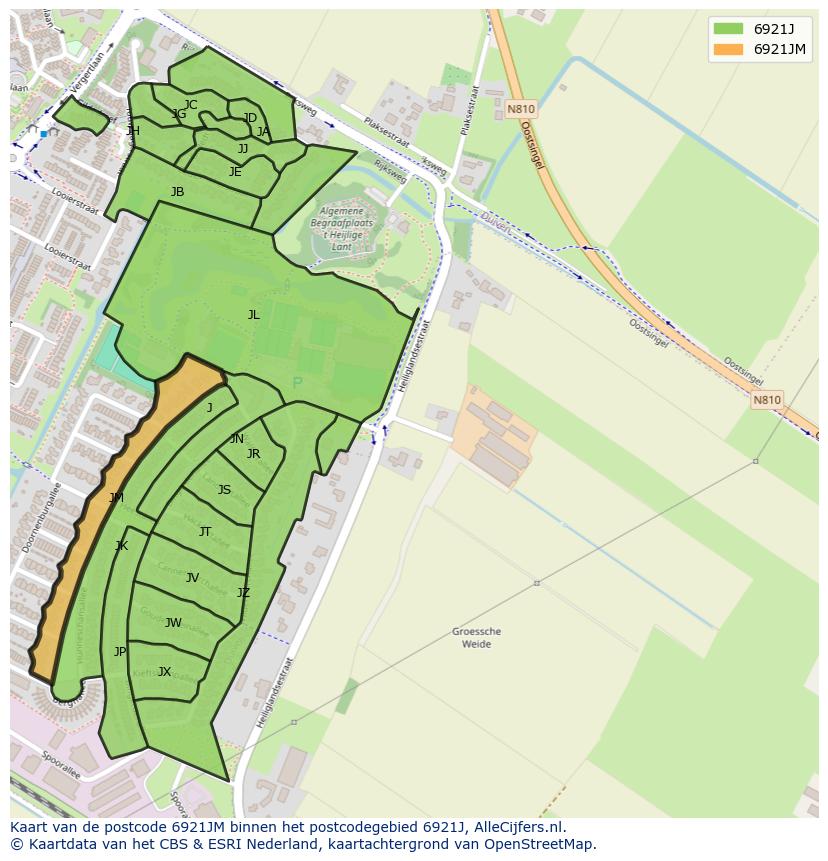 Afbeelding van het postcodegebied 6921 JM op de kaart.